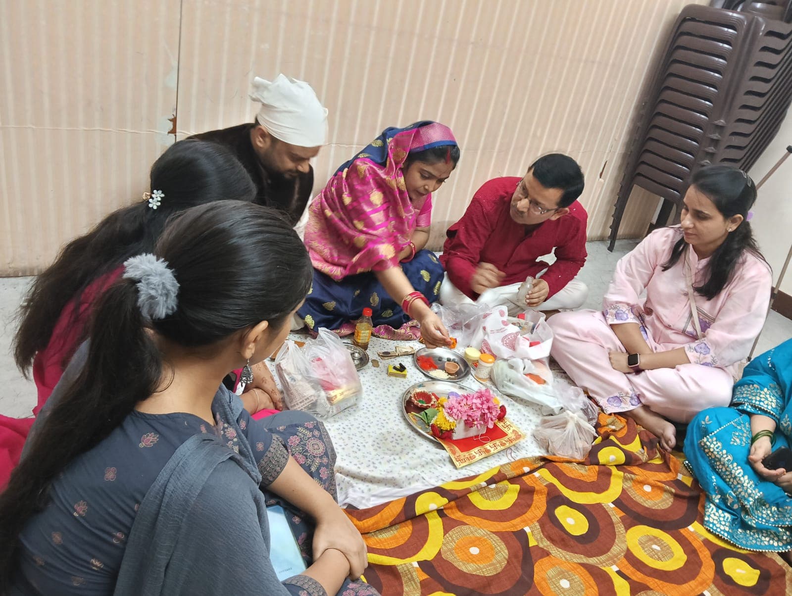 Faculty and students at the puja
