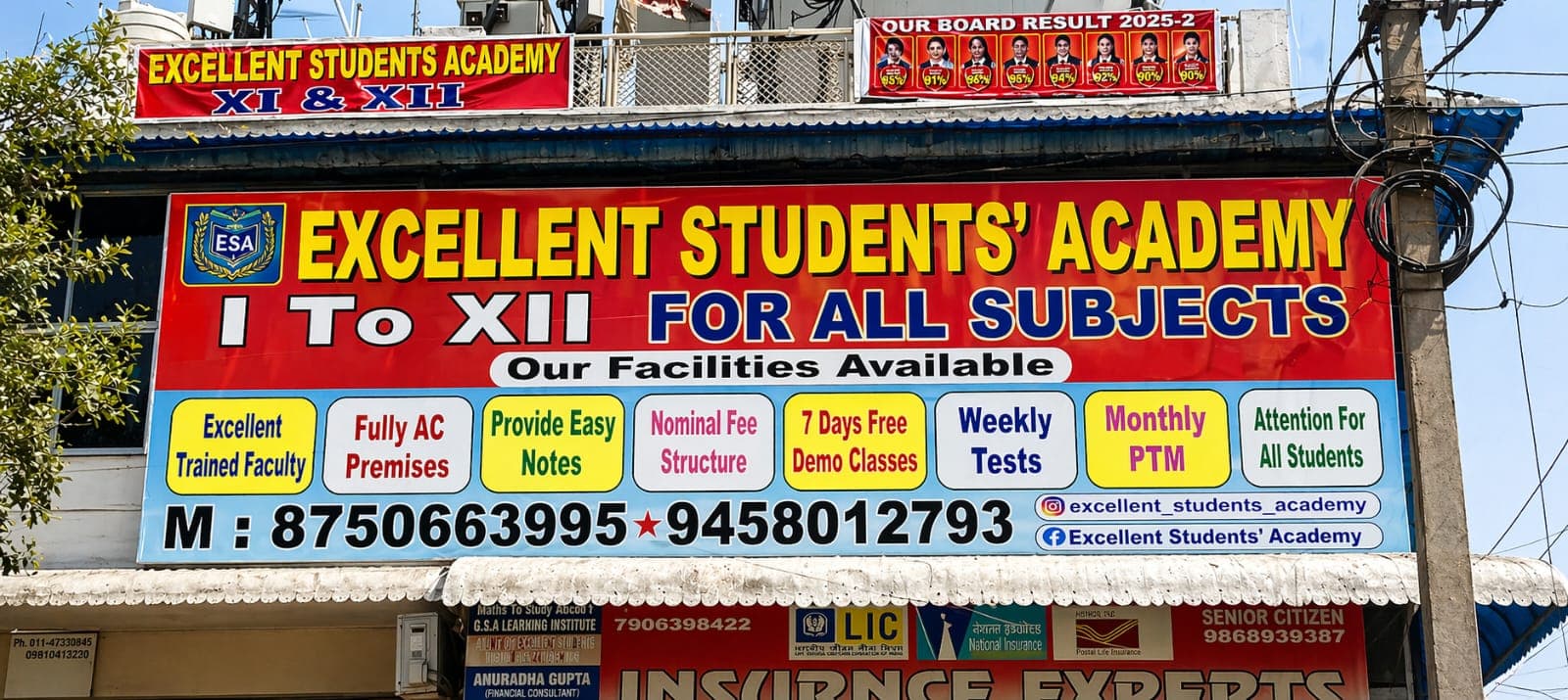ESA Class XI and XII signboard at Rohini