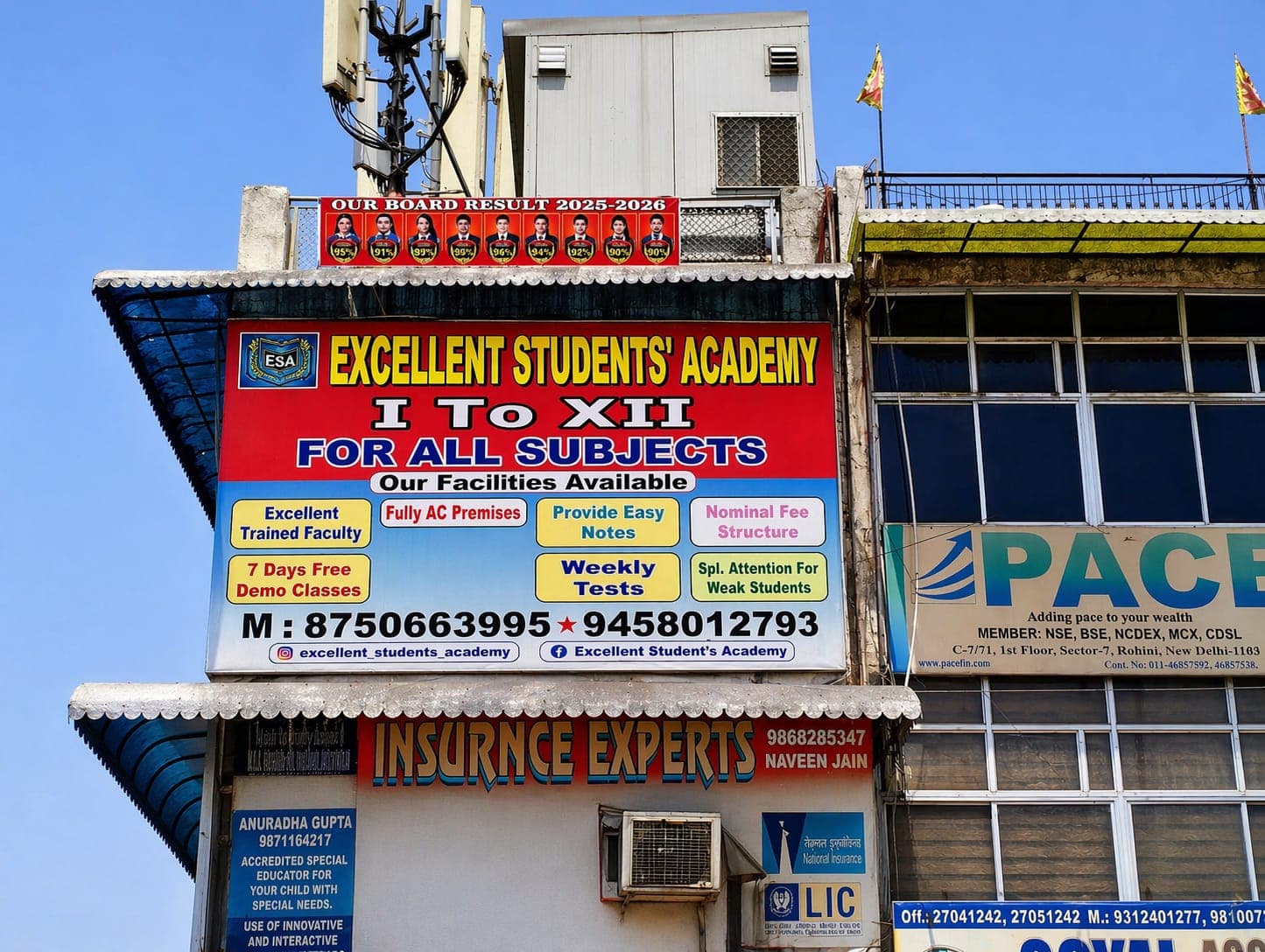 Excellent Students' Academy signboard at C7/72, Sector 7 Rohini