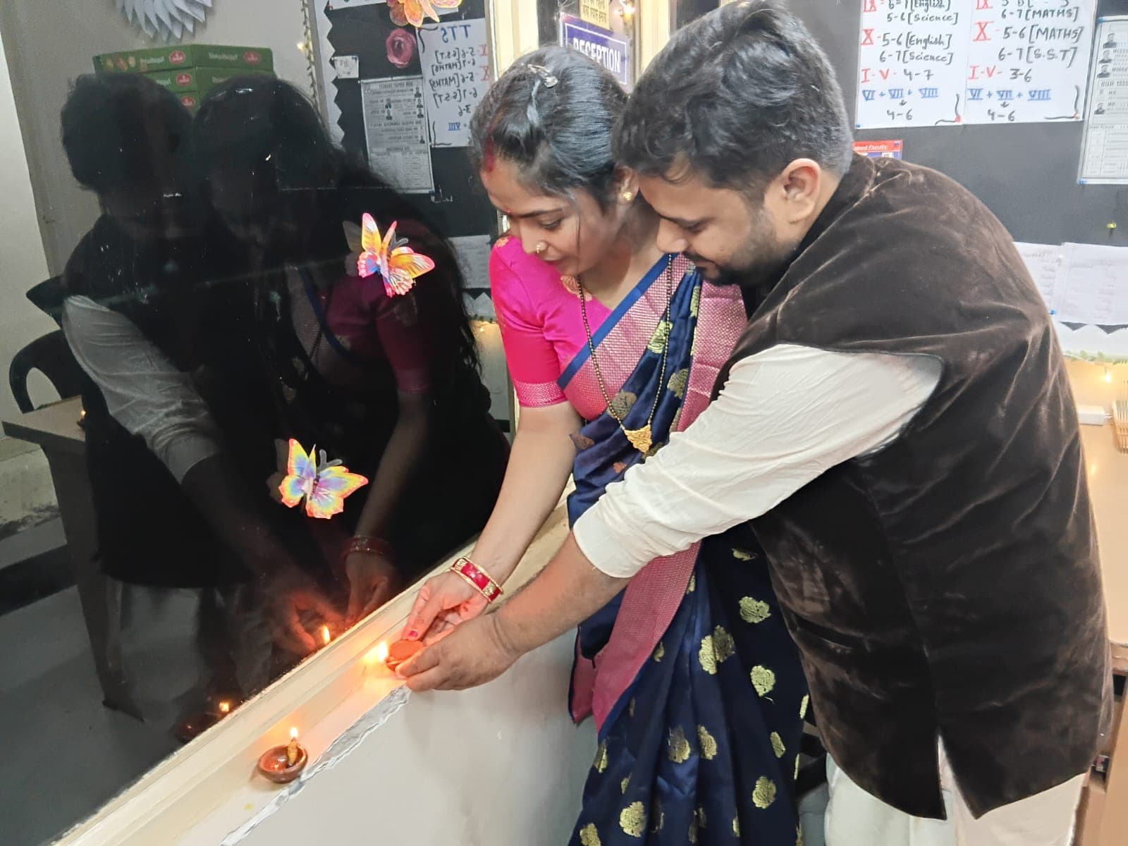 Lighting diyas at ESA centre on Diwali