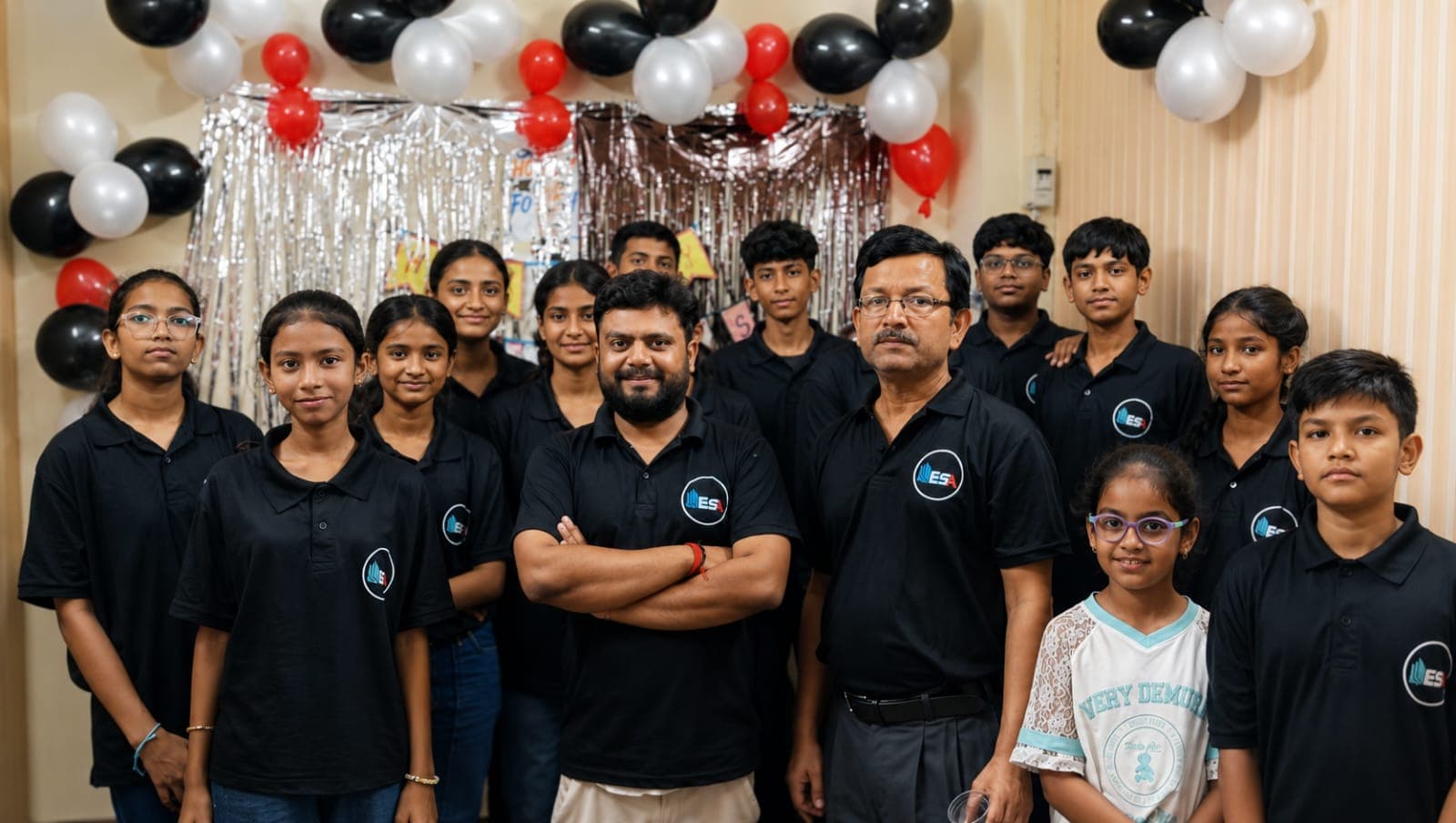 Full ESA batch with faculty on Teachers' Day 2026 amid balloon decor