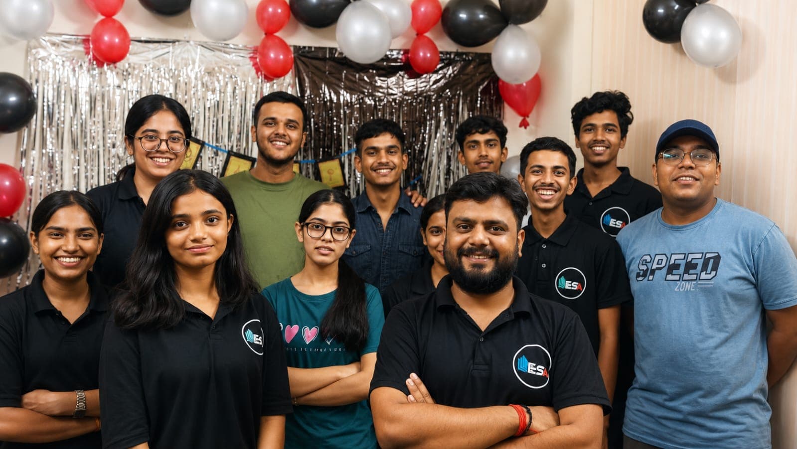 Senior batch group photo with mentor on Teachers' Day 2026 at ESA Rohini